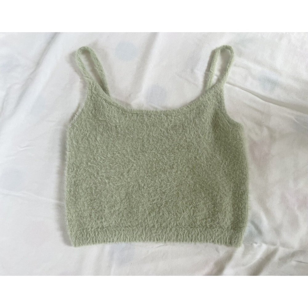 Kendall & Kylie Fuzzy Mint Green Womens Tank Top Size Medium